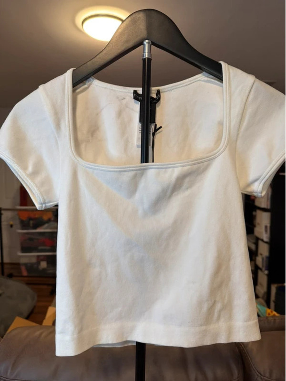 Square-Neck Short Sleeve Tee in White